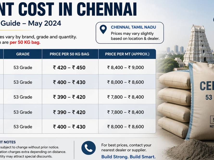 Today's Cement Cost in Chennai  for House Construction 